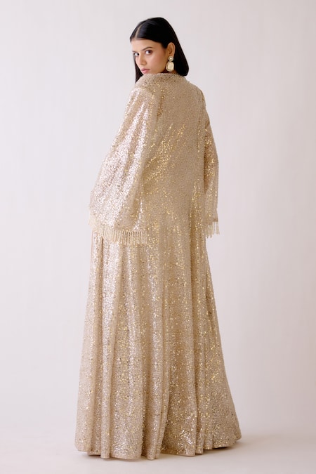 Basanti - Kapde Aur Koffee Gold Sequin Embellished Jumpsuit & Long Jacket 