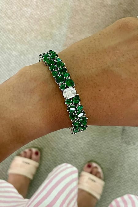 Buy_PRERTO_Green Diamonds, Stones Emerald And Faux Jewellery Set _Online_at_Aza_Fashions