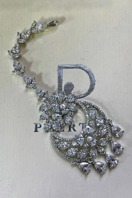 PRERTO Silver Plated Fabric Flowers, Diamonds Designer Faux Jewellery Set at Aza Fashions PRERTO_Silver Plated Fabric Flowers, Diamonds Designer Faux Jewellery Set _at_Aza_Fashions