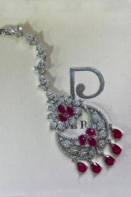 Shop_PRERTO_Red Fabric Flowers, Rhinestones, Diamonds Ruby Stone And Faux Jewellery Set 