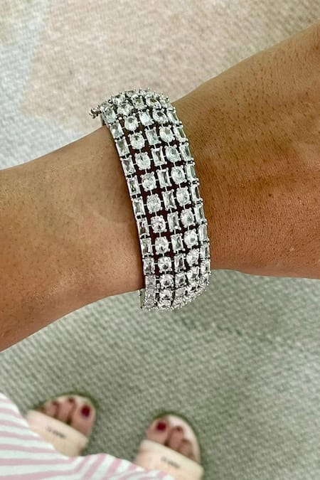 Shop PRERTO Silver Plated Diamonds, Rhinestones Floral Faux Jewellery Set Shop_PRERTO_Silver Plated Diamonds, Rhinestones Floral Faux Jewellery Set