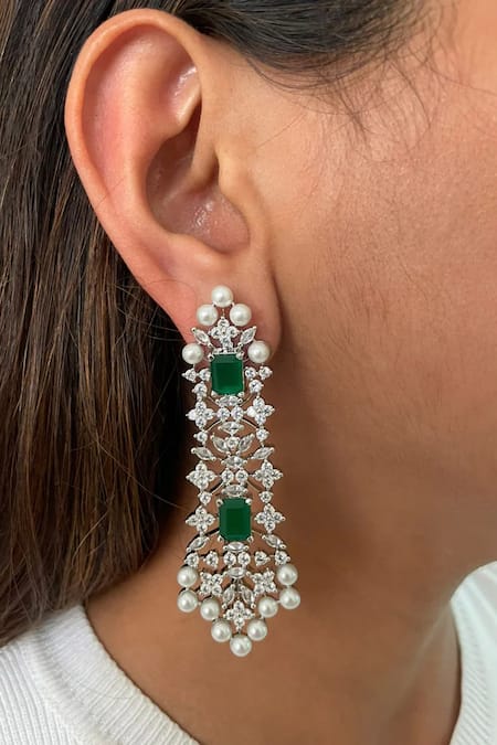 Shop PRERTO Green Fabric Flowers, Diamonds, Stones Emerald And Faux Choker Set Online at Aza Fashions Shop_PRERTO_Green Fabric Flowers, Diamonds, Stones Emerald And Faux Choker Set _Online_at_Aza_Fashions