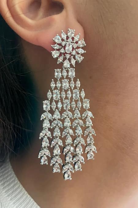 Shop PRERTO White Fabric Flowers, Diamonds Faux Choker Set at Aza Fashions Shop_PRERTO_White Fabric Flowers, Diamonds Faux Choker Set _at_Aza_Fashions