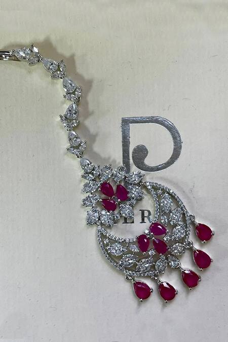 PRERTO_Red Rhinestones, Stones Ruby And Faux Diamond Choker Set_Online_at_Aza_Fashions