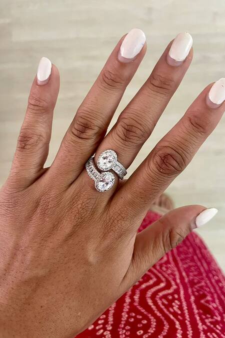 Buy PRERTO Silver Plated Fabric Flowers, Diamonds Five Layered Faux Necklace Set Online at Aza Fashions Buy_PRERTO_Silver Plated Fabric Flowers, Diamonds Five Layered Faux Necklace Set _Online_at_Aza_Fashions