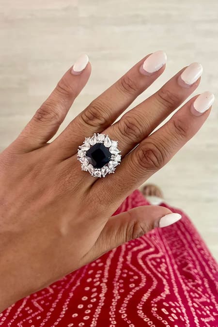 PRERTO Blue Imitation Diamonds Sapphire And Faux Necklace Set Online at Aza Fashions PRERTO_Blue Imitation Diamonds Sapphire And Faux Necklace Set _Online_at_Aza_Fashions