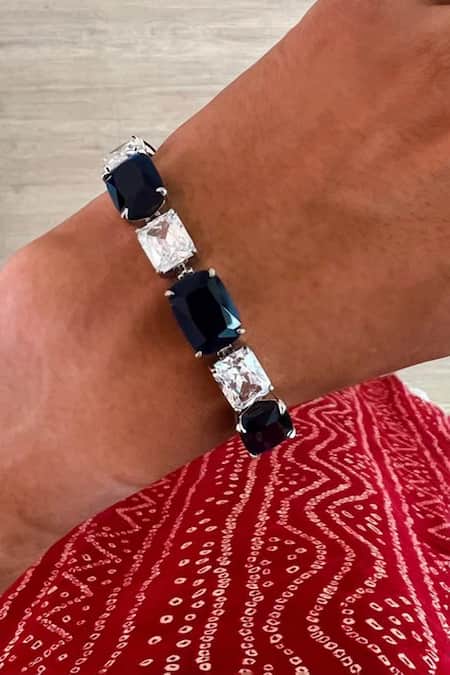 Buy PRERTO Blue Imitation Diamonds Sapphire And Faux Necklace Set Online at Aza Fashions Buy_PRERTO_Blue Imitation Diamonds Sapphire And Faux Necklace Set _Online_at_Aza_Fashions