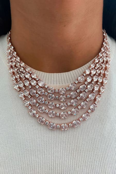 Prerto Celine Five Layered Diamond Embellished Necklace Set 