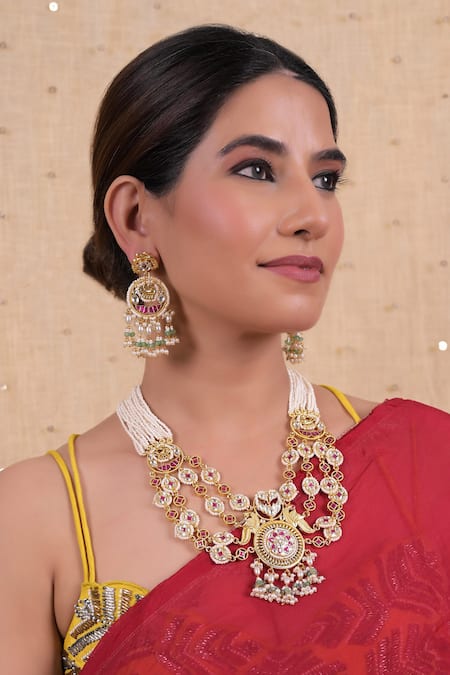 Shop Shlok Jewels Multi Color Zari, Stones Layered Kundan Necklace Set at Aza Fashions Shop_Shlok Jewels_Multi Color Zari, Stones Layered Kundan Necklace Set _at_Aza_Fashions