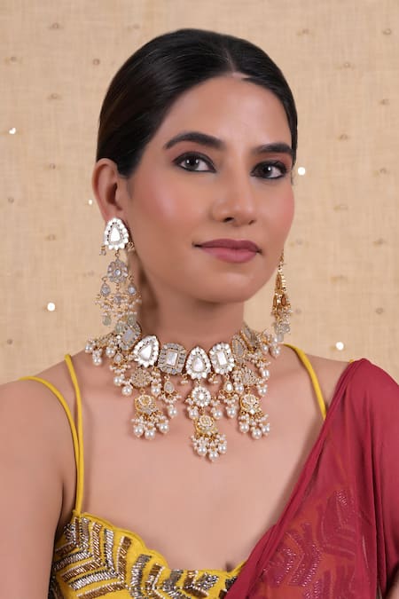 Shlok Jewels Kundan Tear Drop Motif Choker Set 