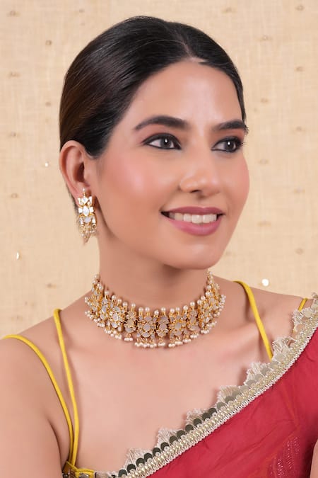Shlok Jewels Gold Plated Abstract Motif Choker Set 