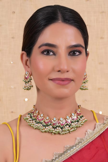 Shlok Jewels Gold Plated Abstract Motif Choker Set 