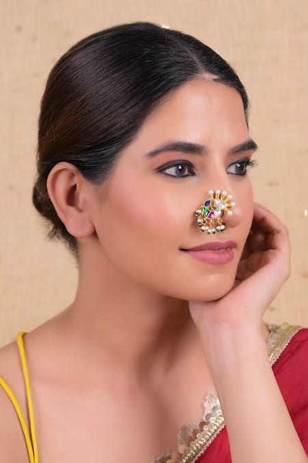 SHLOK JEWELS Bird Motif Embellished Nose Pin 