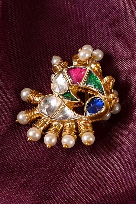Shlok Jewels Kundan Bird Motif Nose Pin 