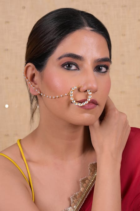 SHLOK JEWELS Kundan Stone Embellished Nose Ring 