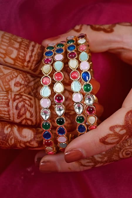 Shlok Jewels Kundan Teardrop Bangles Set of 4 