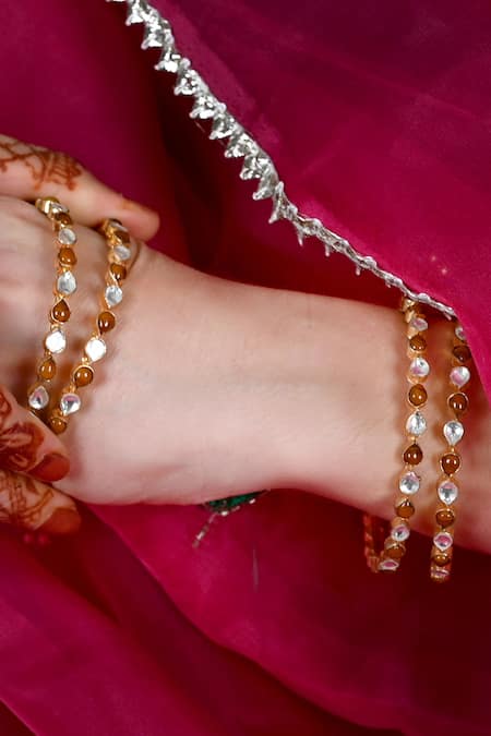 Shop Shlok Jewels Multi Color Stones, Diamonds Kundan Teardrop Bangles Set Of 4 at Aza Fashions Shop_Shlok Jewels_Multi Color Stones, Diamonds Kundan Teardrop Bangles Set Of 4 _at_Aza_Fashions