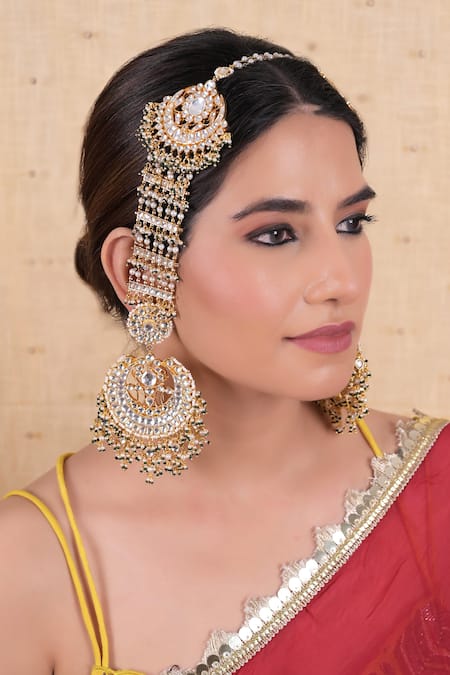 Shlok Jewels Kundan Embellished Chand Noor Chandbalis 