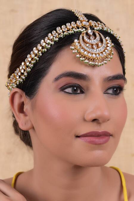 Shlok Jewels White Gold Plated Pearl Kundan Mathapatti Online at Aza Fashions Shlok Jewels_White Gold Plated Pearl Kundan Mathapatti _Online_at_Aza_Fashions