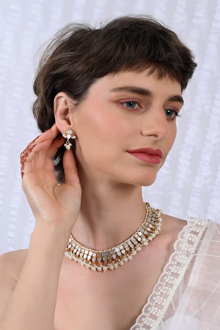 Shlok Jewels Gold Plated Mother Of Pearl Choker Set 