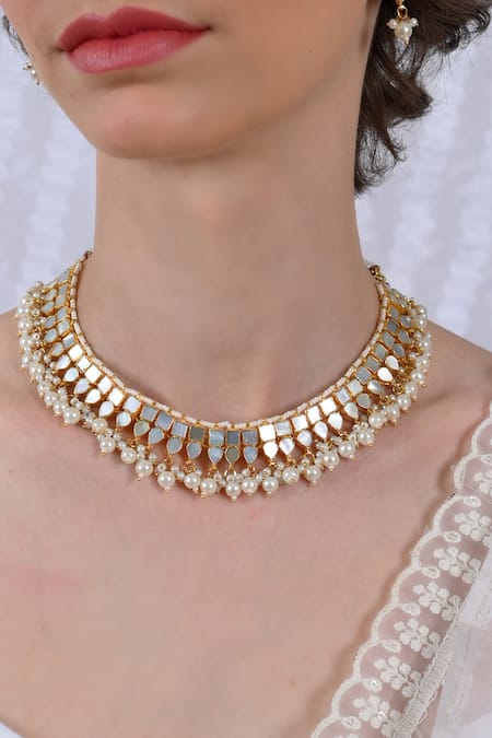 Shlok Jewels Gold Plated Mother Of Pearl Choker Set 