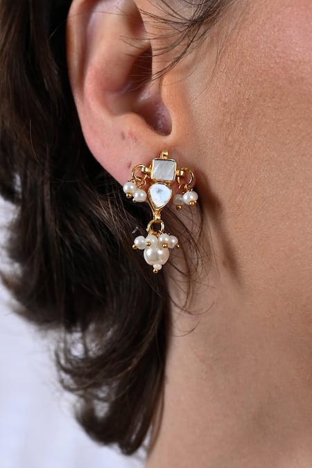 Shlok Jewels_White Pearls Gold Plated Mother Of Choker Set _Online_at_Aza_Fashions