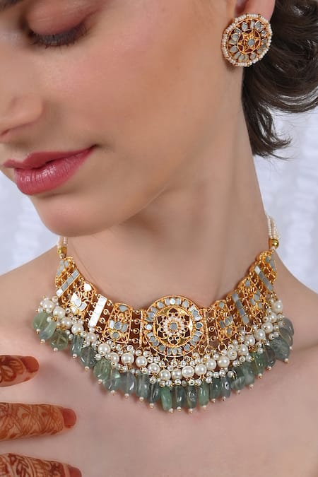 Shlok Jewels Gold Plated Noor Bloom Choker Set 