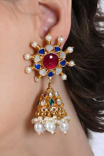 Shlok Jewels_Multi Color Pearls, Stones Kundan Choker Set _Online_at_Aza_Fashions