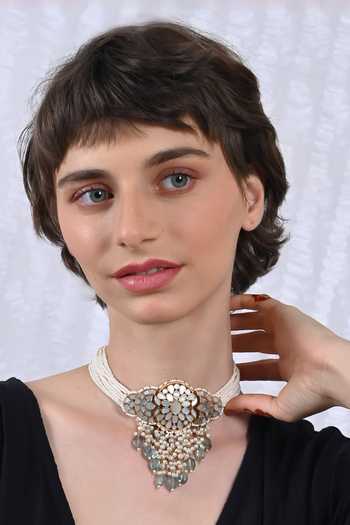 Buy Shlok Jewels White Pearls Florin Mother Of Choker Set at Aza Fashions Buy_Shlok Jewels_White Pearls Florin Mother Of Choker Set _at_Aza_Fashions