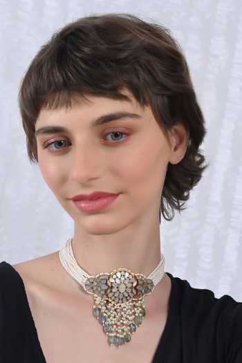 Shop Shlok Jewels White Pearls Florin Mother Of Choker Set at Aza Fashions Shop_Shlok Jewels_White Pearls Florin Mother Of Choker Set _at_Aza_Fashions