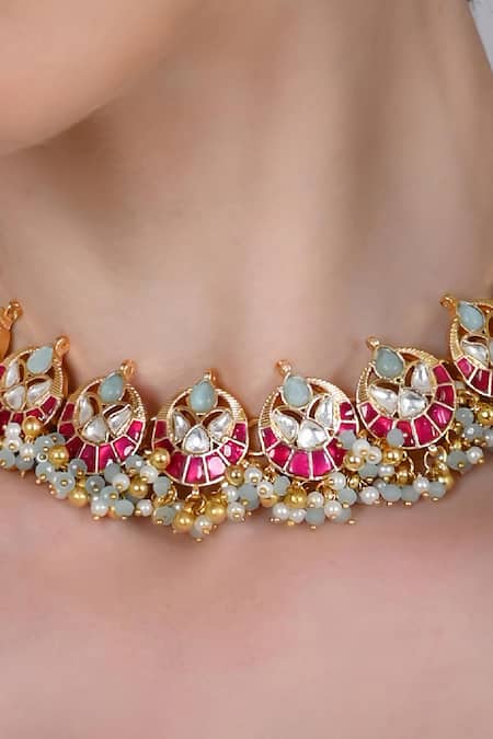 Shlok Jewels Kundan Pearl Embellished Choker Set 