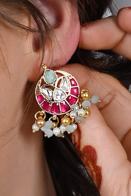 Shlok Jewels_Multi Color Pearls, Stones Kundan Embellished Choker Set _Online_at_Aza_Fashions