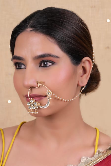 SHLOK JEWELS Kundan Embellished Nose Ring 