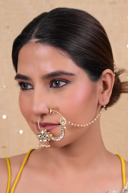 Shlok Jewels Kundan Pearl Nose Ring 