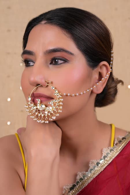 Shlok Jewels Kundan Pearl Nose Ring 