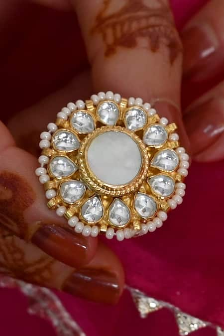 SHLOK JEWELS Kundan & Pearl Embellished Floral Ring 