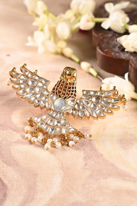 Shlok Jewels Kundan Pearl Bird Ring 