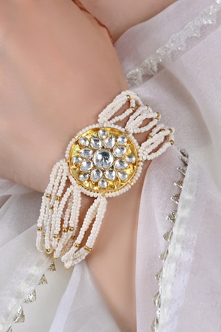 SHLOK JEWELS Kundan & Pearl Embellished Floral Bracelet 