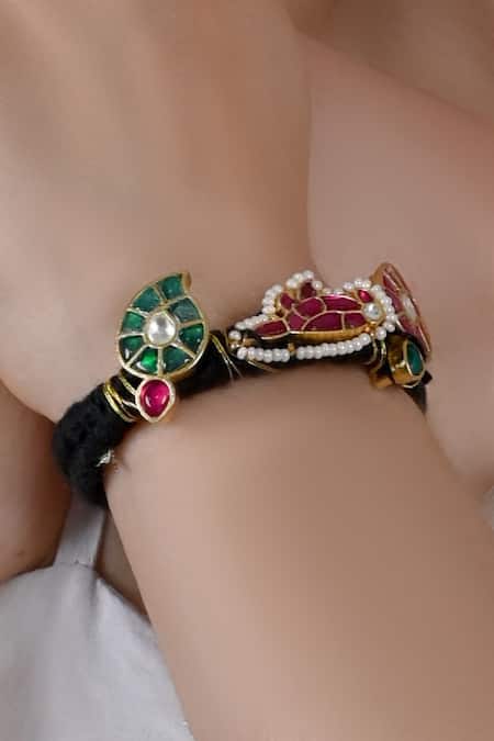 Shlok Jewels Multi Color Pearl & Kundan Bracelet 