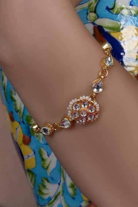 SHLOK JEWELS Kundan Embellished Floral Unit Bracelet 