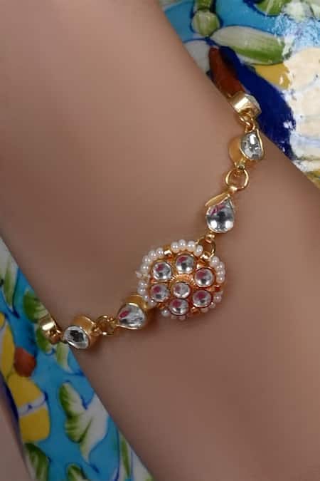 Shlok Jewels Kundan Pearl Floral Bracelet 