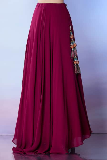 Samyukta Singhania_Maroon Silk, Georgette Sequins, Cut Work, Beads Embroidered Lehenga Set _Online_at_Aza_Fashions