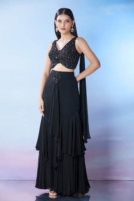 Samyukta Singhania Cutdana Embroidered Black Skirt Set 