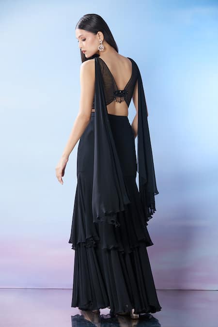 Samyukta Singhania Cutdana Embroidered Black Skirt Set 