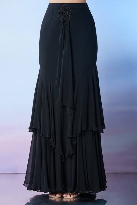 Buy_Samyukta Singhania_Black Net, Georgette Cut Work, Beads, Sequins Cutdana Embroidered Skirt Set _Online_at_Aza_Fashions