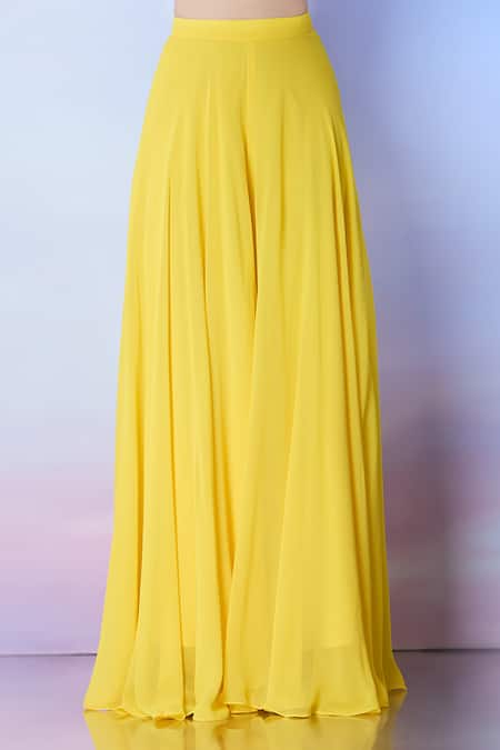 Buy_Samyukta Singhania_Yellow Silk, Crepe Cut Work, Embroidery Round Neck Blouse And Palazzo Set 