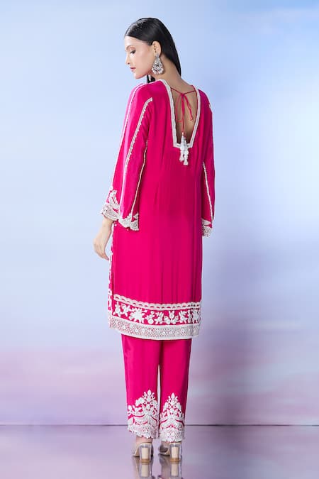 Samyukta Singhania Embroidered Pink Kurta Palazzo Set 