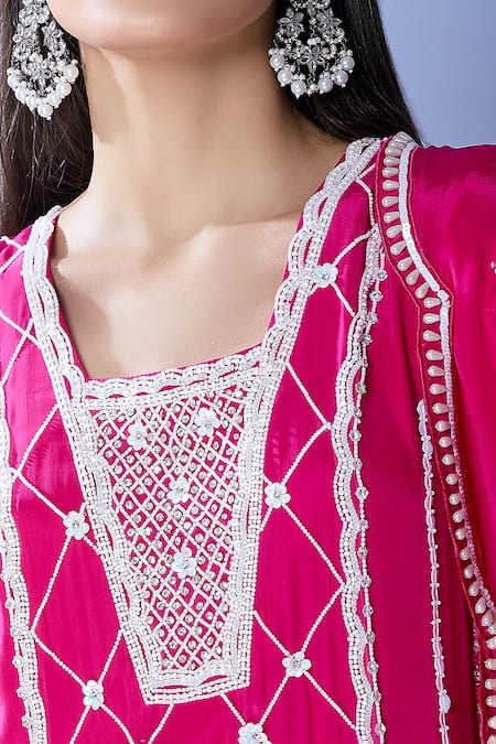 Samyukta Singhania Pink Silk, Crepe, Georgette Sequins, Beads, Embroidery Split Kurta Palazzo Set Online at Aza Fashions Samyukta Singhania_Pink Silk, Crepe, Georgette Sequins, Beads, Embroidery Split Kurta Palazzo Set _Online_at_Aza_Fashions