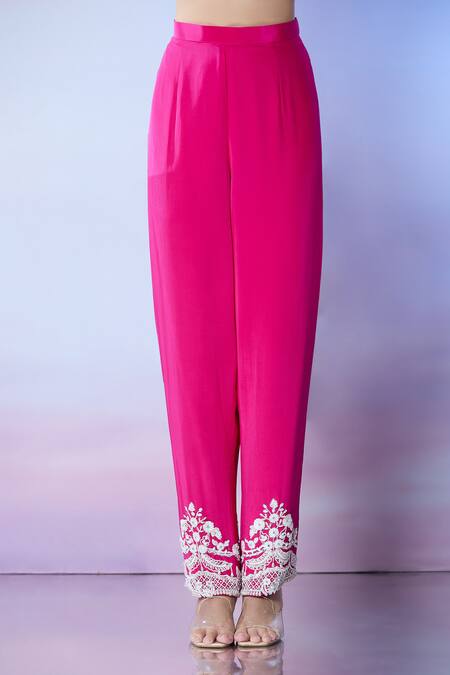 Shop Samyukta Singhania Pink Silk, Crepe, Georgette Sequins, Beads, Embroidery Split Kurta Palazzo Set Online at Aza Fashions Shop_Samyukta Singhania_Pink Silk, Crepe, Georgette Sequins, Beads, Embroidery Split Kurta Palazzo Set _Online_at_Aza_Fashions