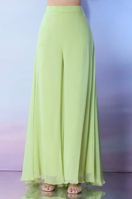 Samyukta Singhania_Green Georgette Sequins, Beads Round Neck Embroidered Anarkali Sharara Set _Online_at_Aza_Fashions